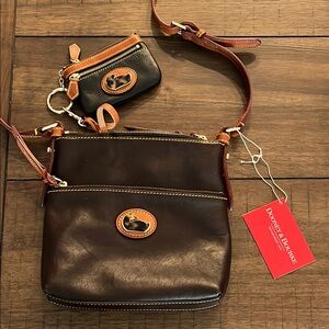 Dooney & Bourke Black and Brown Crossbody with Coin Pouch